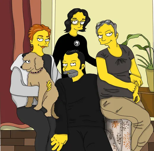 Custom seated yellow cartoon family portrait