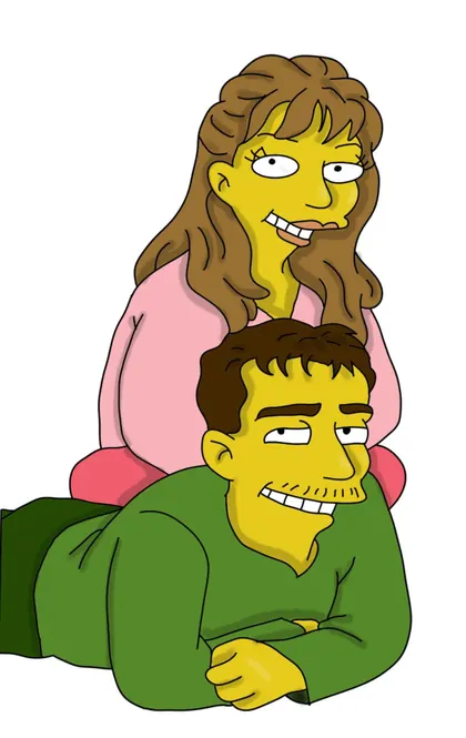 Custom yellow cartoon portrait of a mother and child
